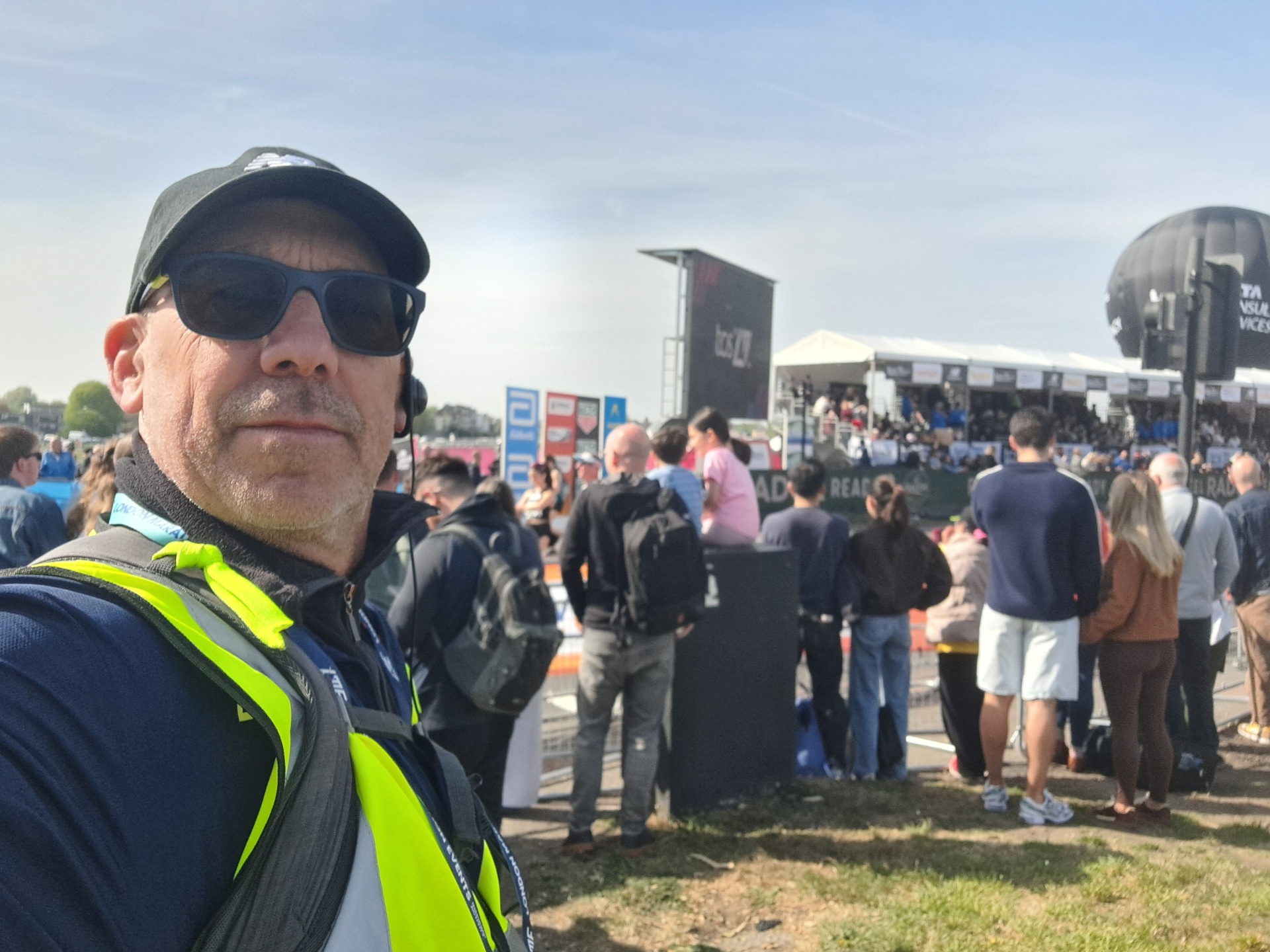 Simon Currie on duty at the London Marathon finish area